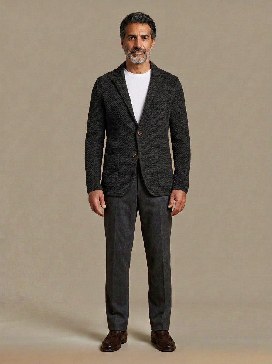 Fleming textured knit blazer in Black, studio, Gentlemens Manor