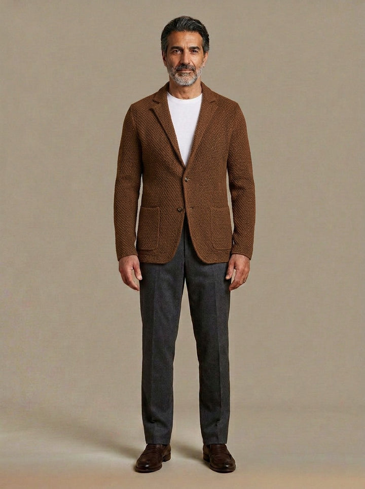 Fleming textured knit blazer in Brown, studio, Gentlemens Manor