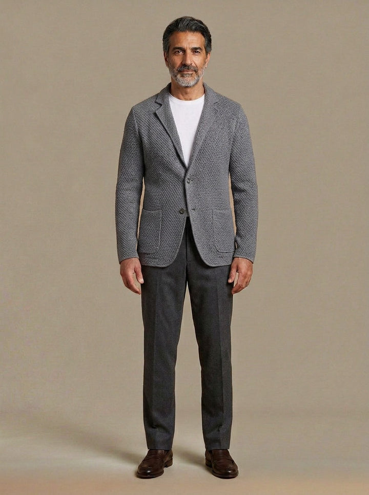 Fleming textured knit blazer in Grey, studio, Gentlemens Manor