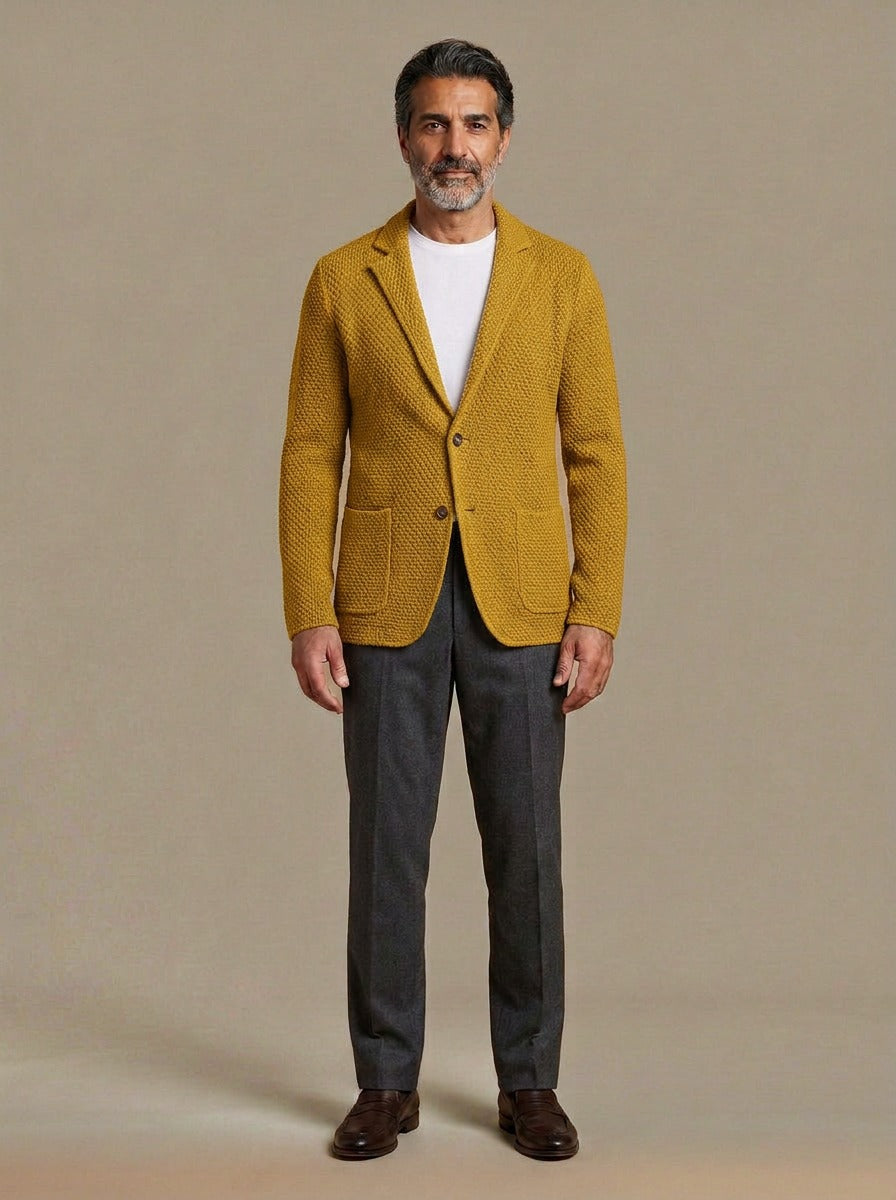 Fleming textured knit blazer in Mustard, studio, Gentlemens Manor