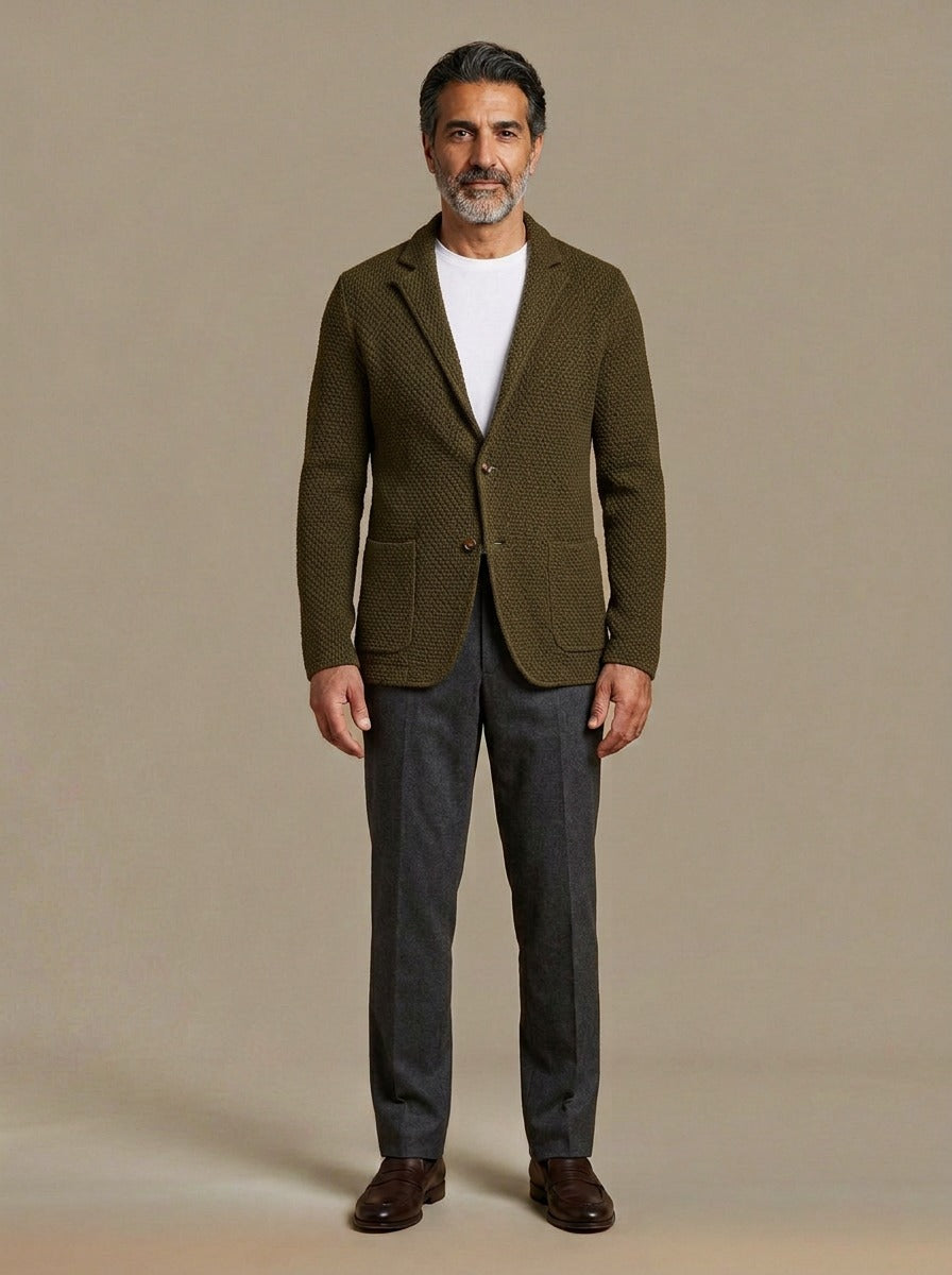 Fleming textured knit blazer in Olive, studio, Gentlemens Manor