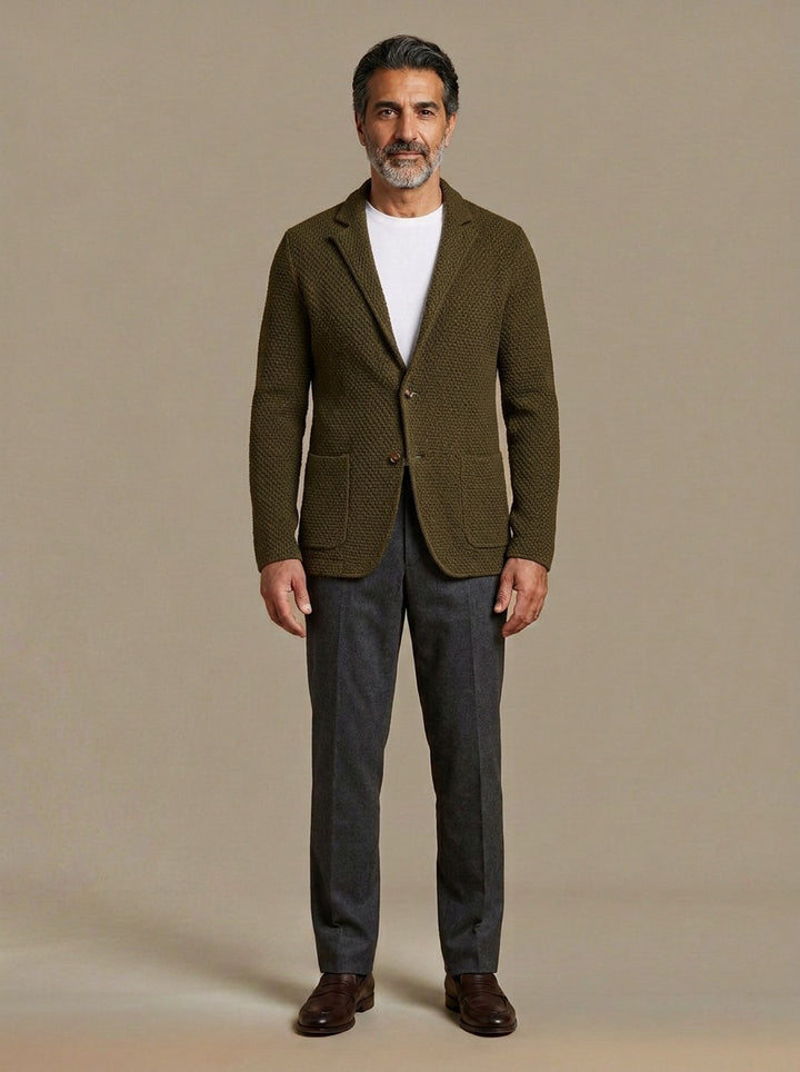 Fleming textured knit blazer in Olive, studio, Gentlemens Manor
