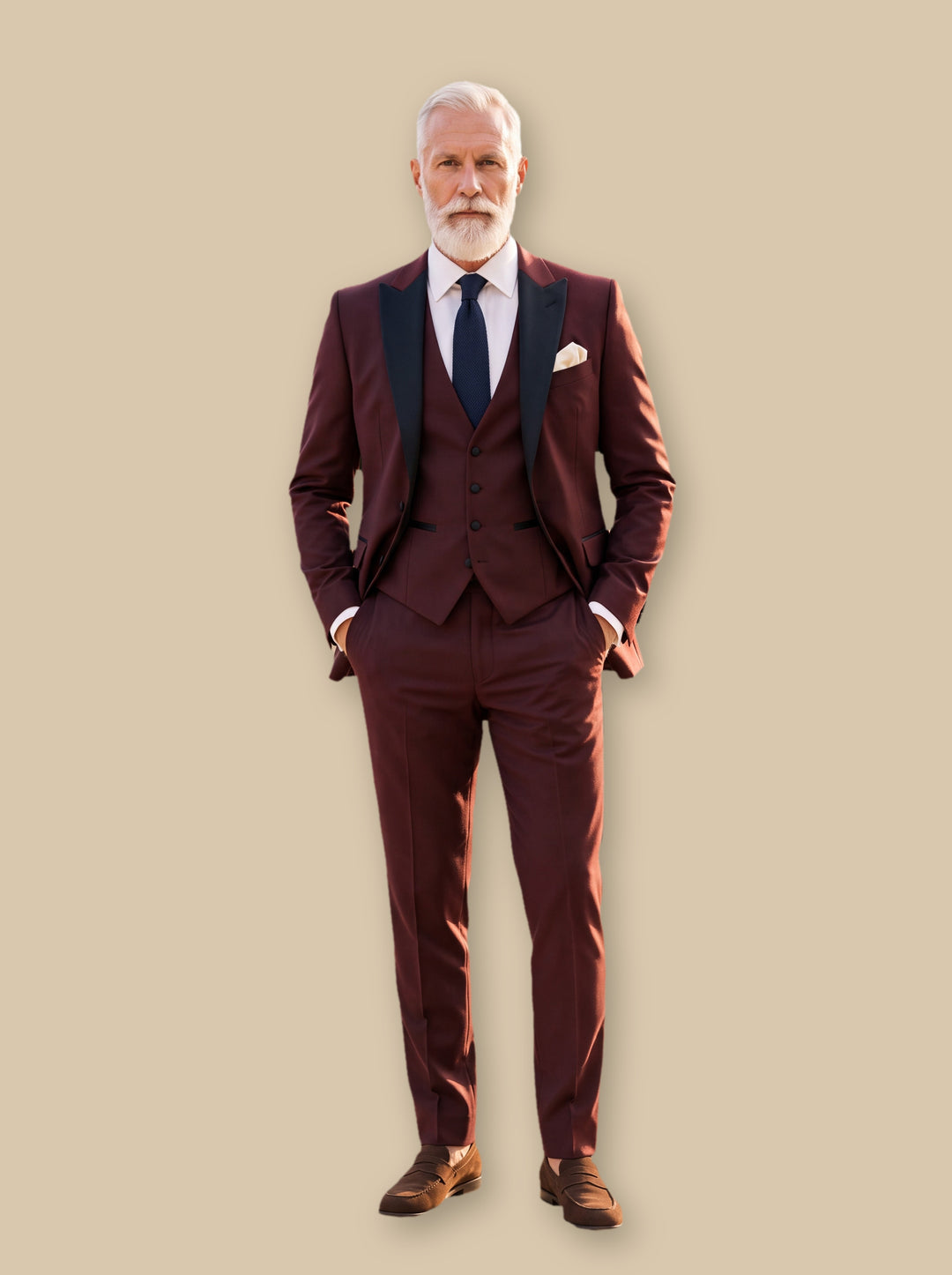 Floyd three-piece suit in Burgundy, studio - Gentlemens Manor