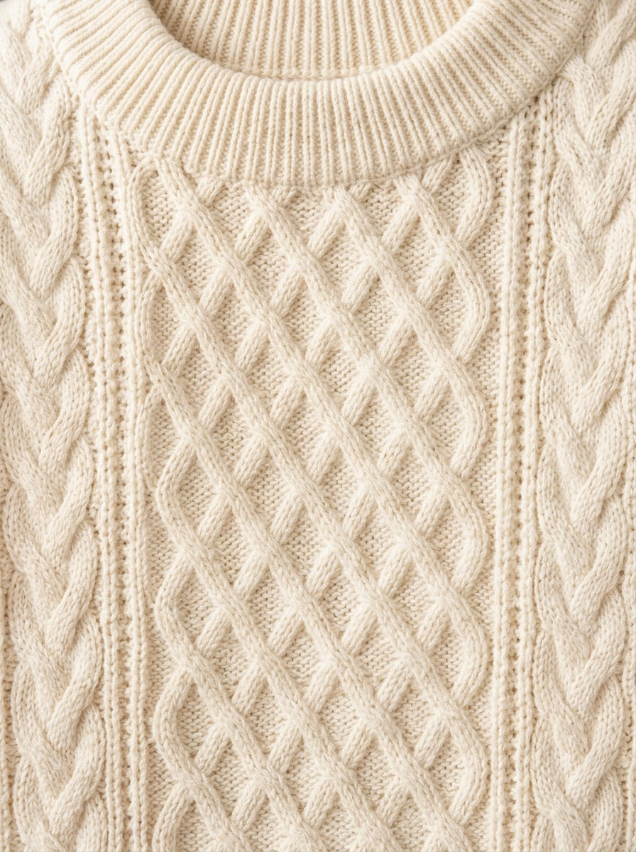Forbes cable knit crew sweater, fabric close up, Gentlemens Manor