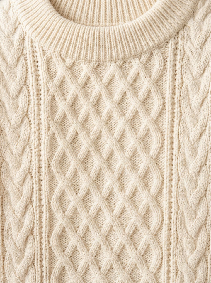 Forbes cable knit crew sweater, fabric close up, Gentlemens Manor