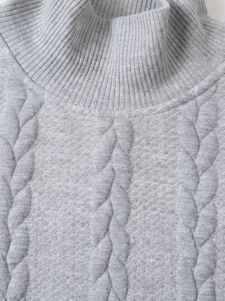 Fordham cable jacquard mock neck sweater, fabric close up, Gentlemens Manor