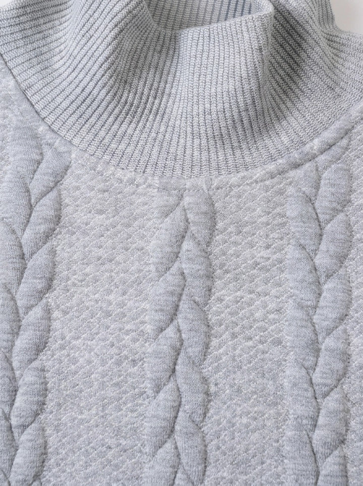 Fordham cable jacquard mock neck sweater, fabric close up, Gentlemens Manor
