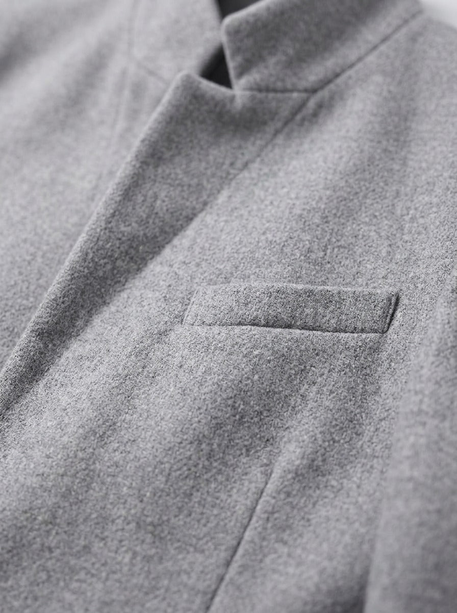 Forrester stand collar overcoat, fabric close up, Gentlemens Manor