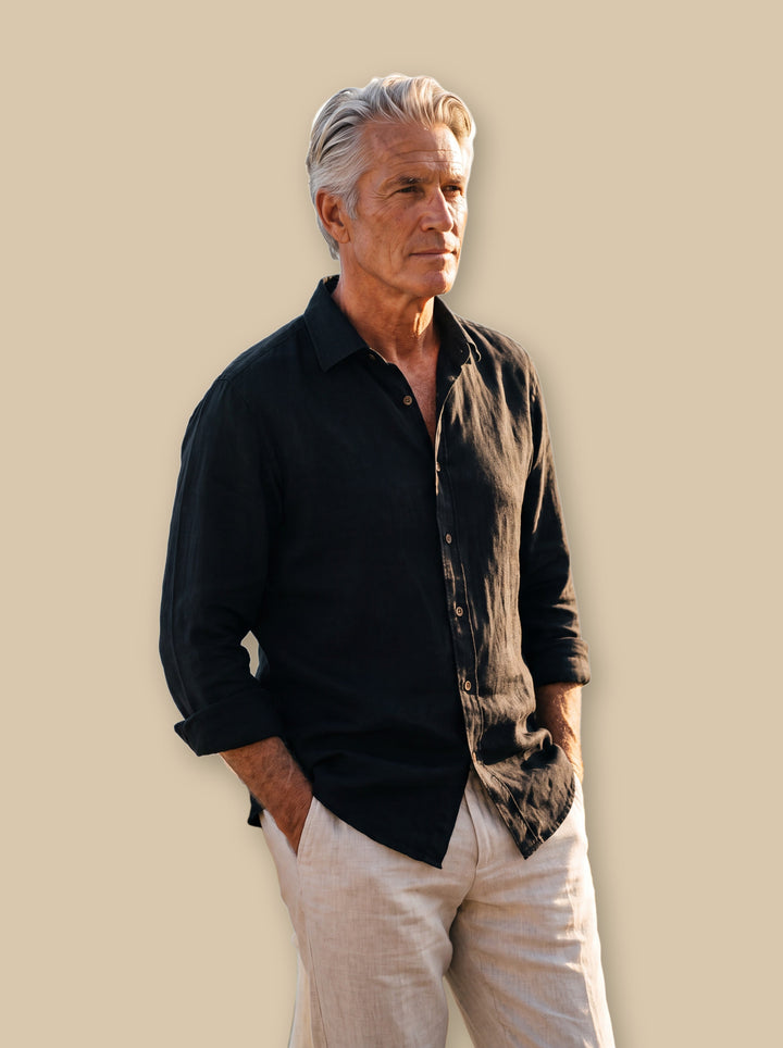 Forsyth linen shirt in Black, studio - Gentlemens Manor