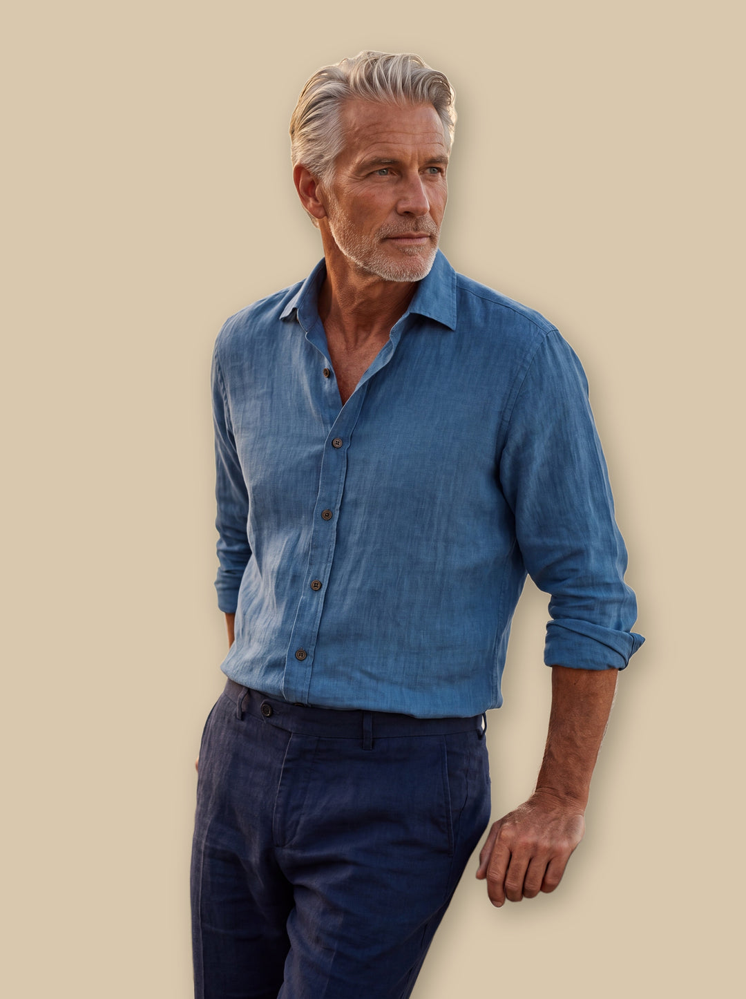 Forsyth linen shirt in Blue, studio - Gentlemens Manor
