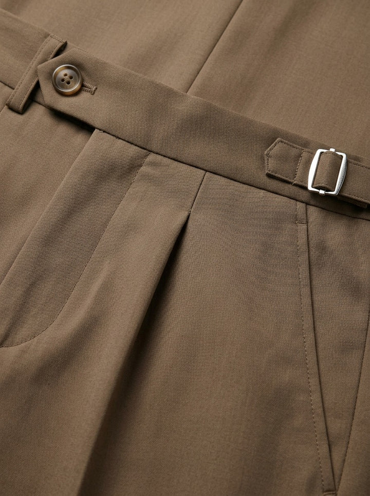 Fowler side adjuster high waist trousers, fabric close up, Gentlemens Manor