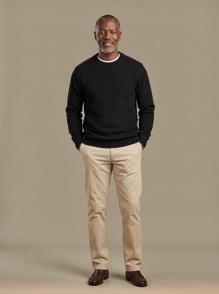 Fraser textured knit crew sweater in Black, studio, Gentlemens Manor