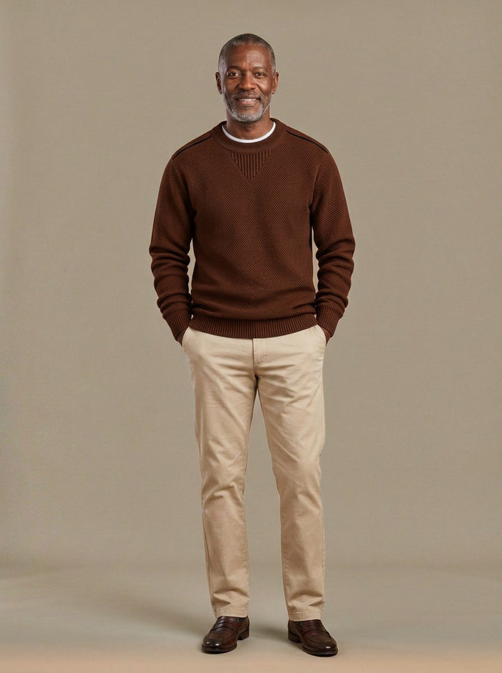 Fraser textured knit crew sweater in Brown, studio, Gentlemens Manor