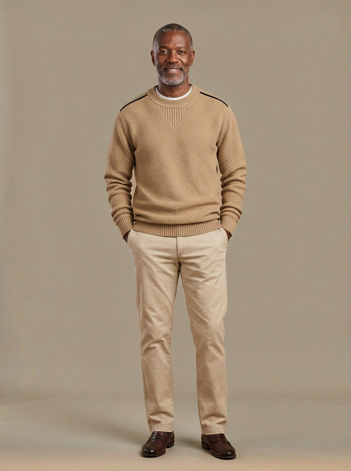 Fraser textured knit crew sweater in Camel, studio, Gentlemens Manor