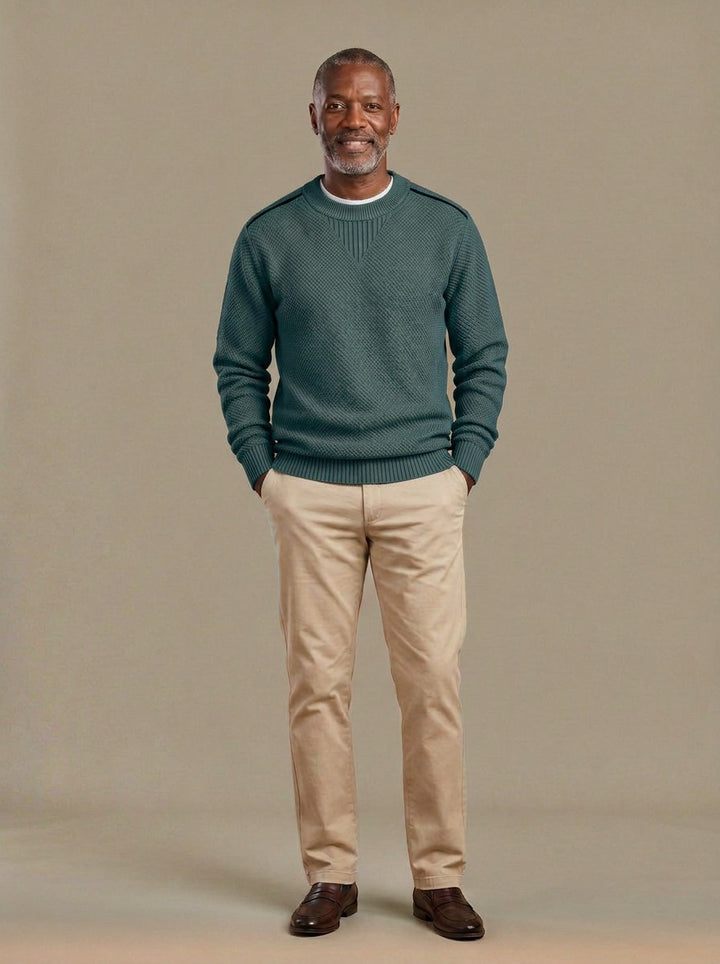 Fraser textured knit crew sweater in Green, studio, Gentlemens Manor