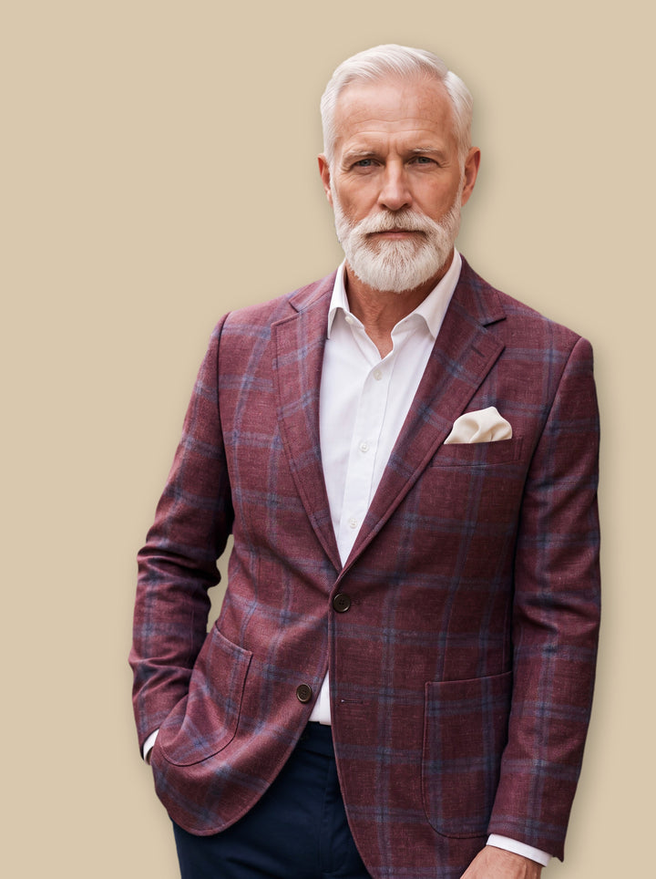 Fulton blazer suit in Burgundy, studio - Gentlemens Manor