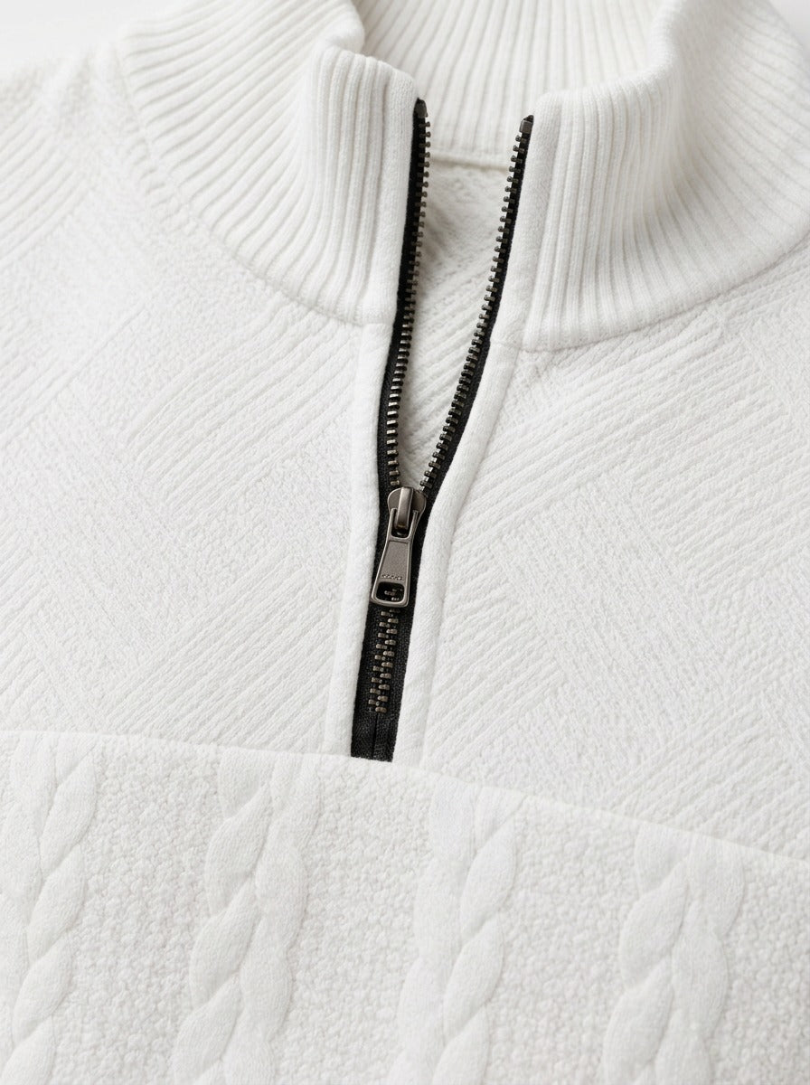 Gage cable quarter zip sweater, fabric close up, Gentlemens Manor