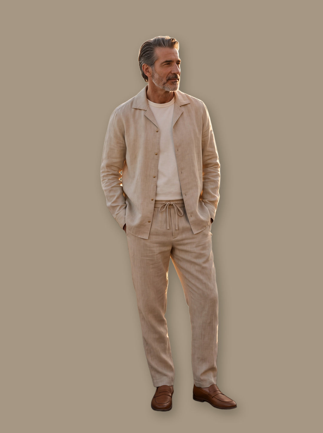 Garland two piece set in Beige, studio - Gentlemens Manor