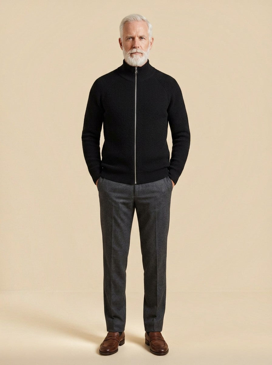 Garrick zip cardigan in Black, studio, Gentlemens Manor