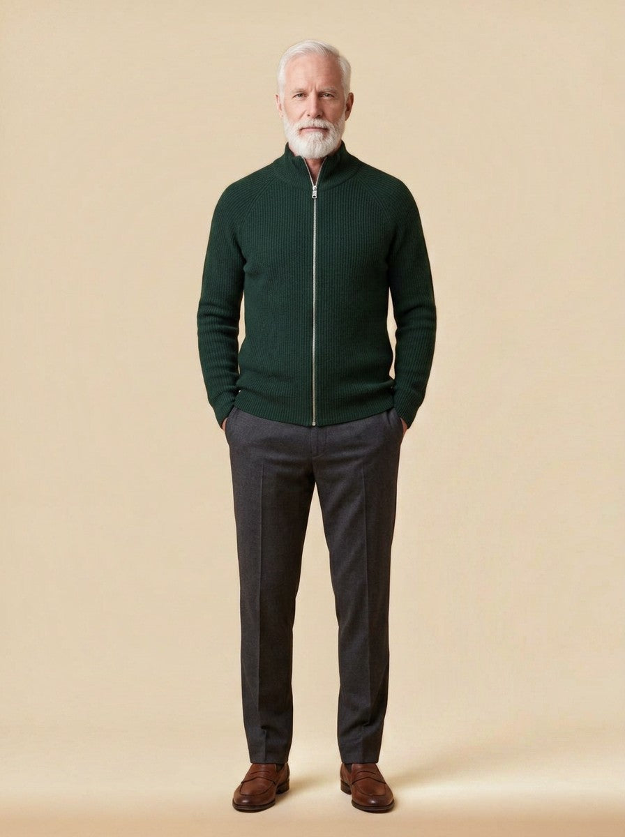 Garrick zip cardigan in Green, studio, Gentlemens Manor