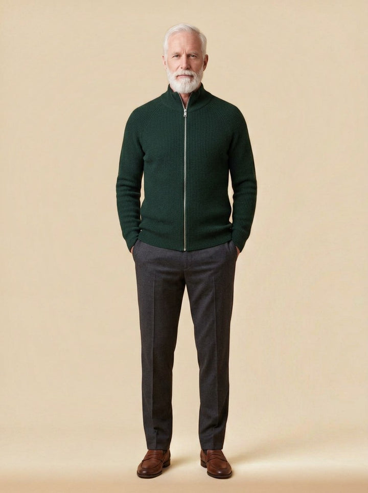 Garrick zip cardigan in Green, studio, Gentlemens Manor