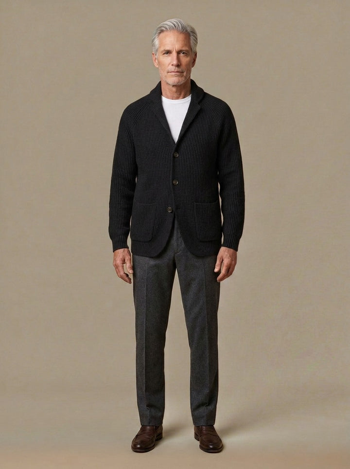 Gibson knit blazer cardigan in Black, studio, Gentlemens Manor