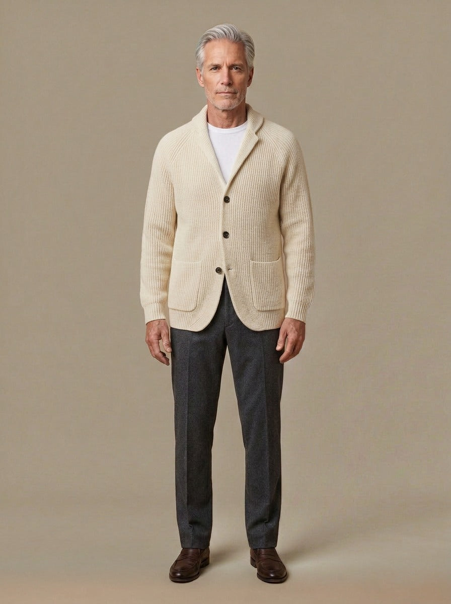 Gibson knit blazer cardigan in Cream, studio, Gentlemens Manor