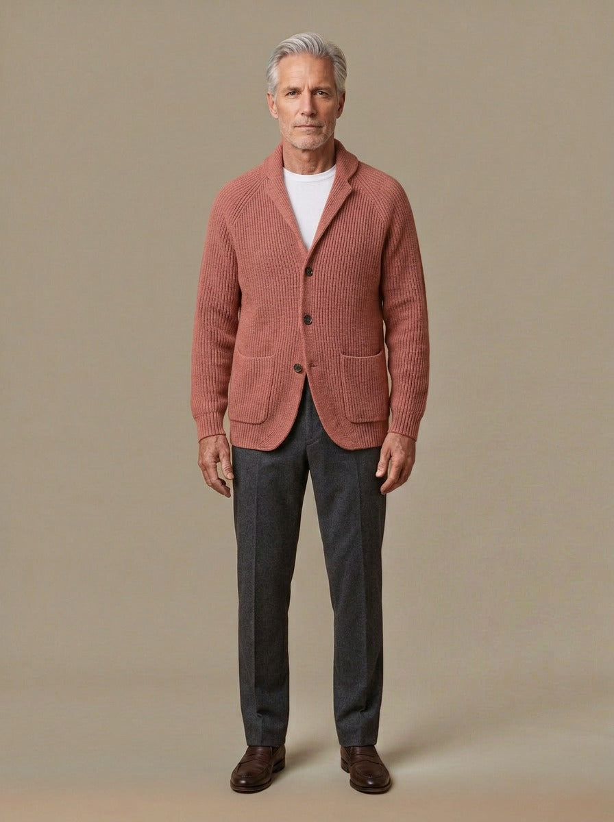 Gibson knit blazer cardigan in Pink, studio, Gentlemens Manor