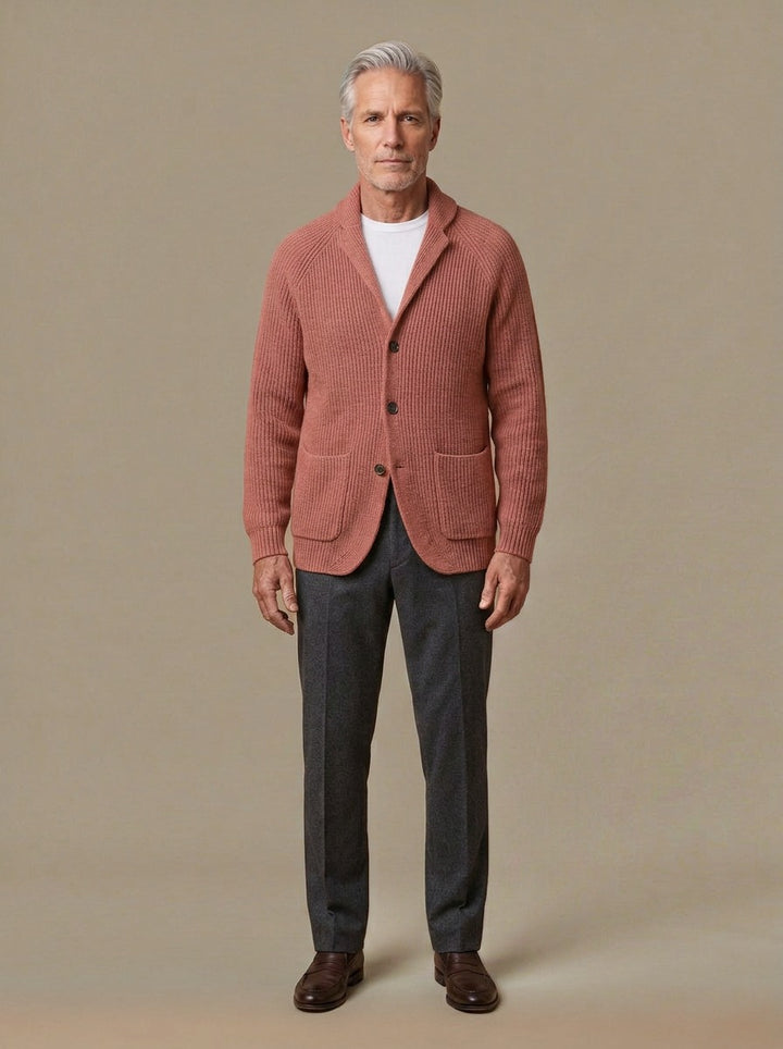 Gibson knit blazer cardigan in Pink, studio, Gentlemens Manor