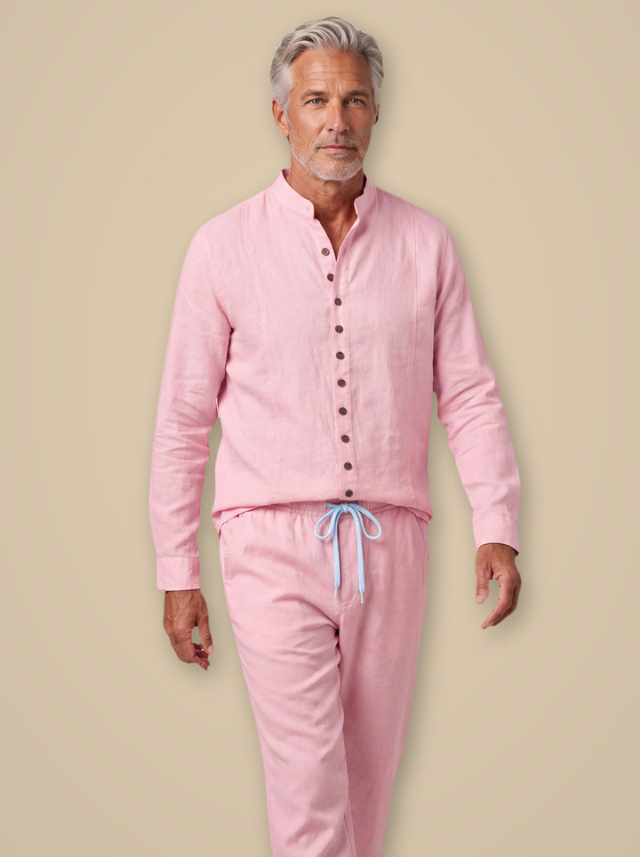 Glenn two piece set in White, worn by a model on a warm taupe studio background - Gentlemens Manor