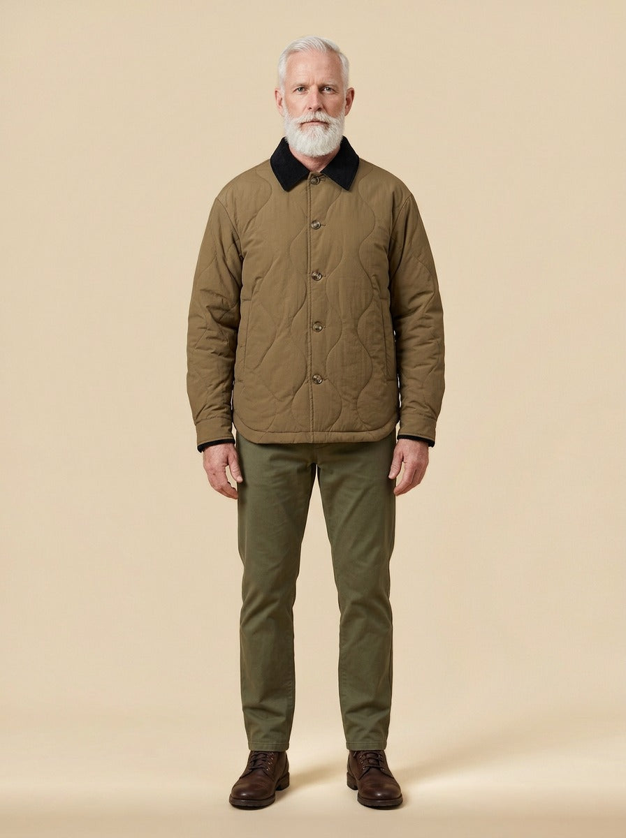 Glover quilted corduroy collar jacket in Brown, studio, Gentlemens Manor