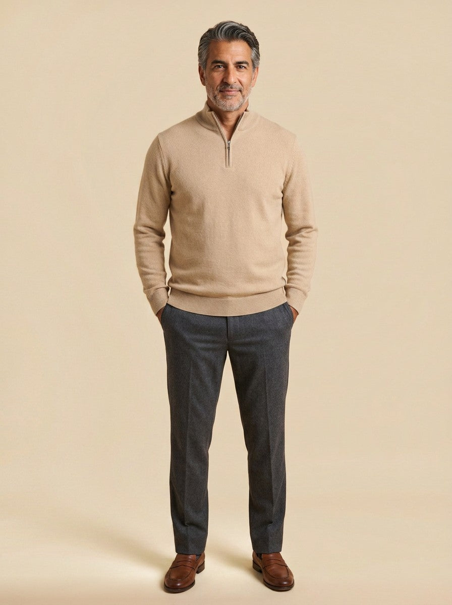 Godfrey half zip sweater in Beige, studio, Gentlemens Manor