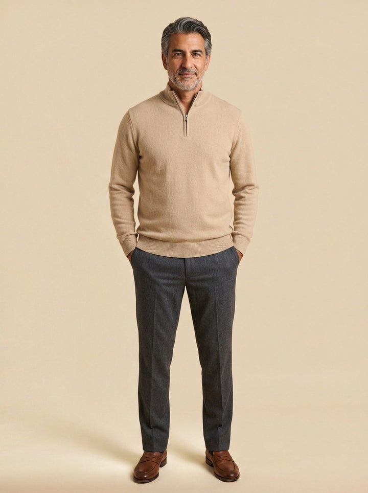 Godfrey half zip sweater in Beige, studio, Gentlemens Manor