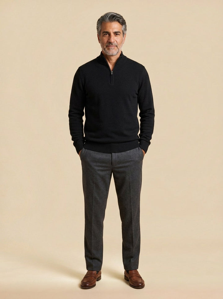 Godfrey half zip sweater in Black, studio, Gentlemens Manor