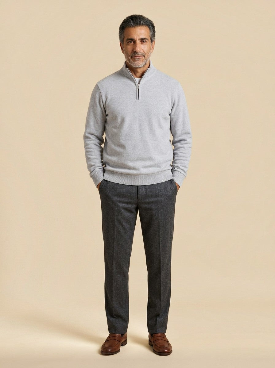 Godfrey half zip sweater in Charcoal, studio, Gentlemens Manor