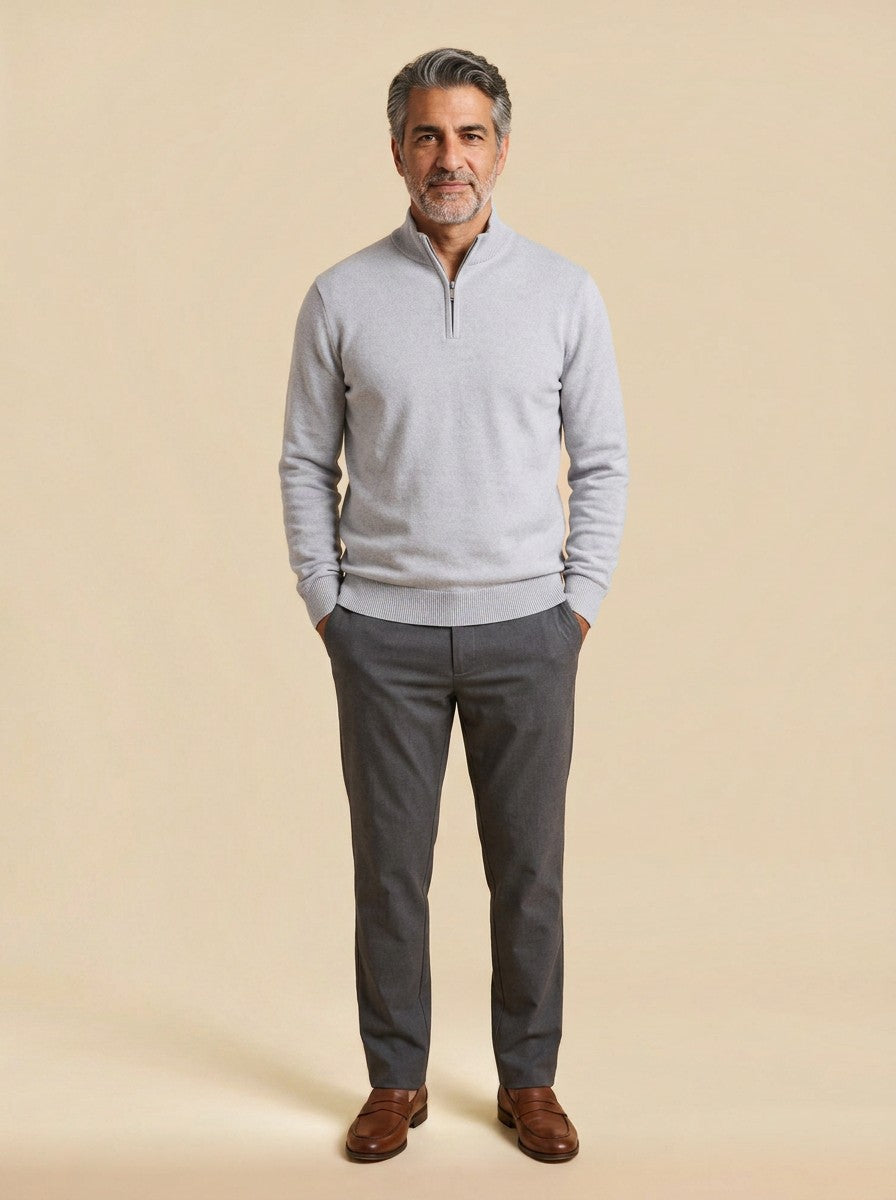 Godfrey half zip sweater in Light Grey, studio, Gentlemens Manor