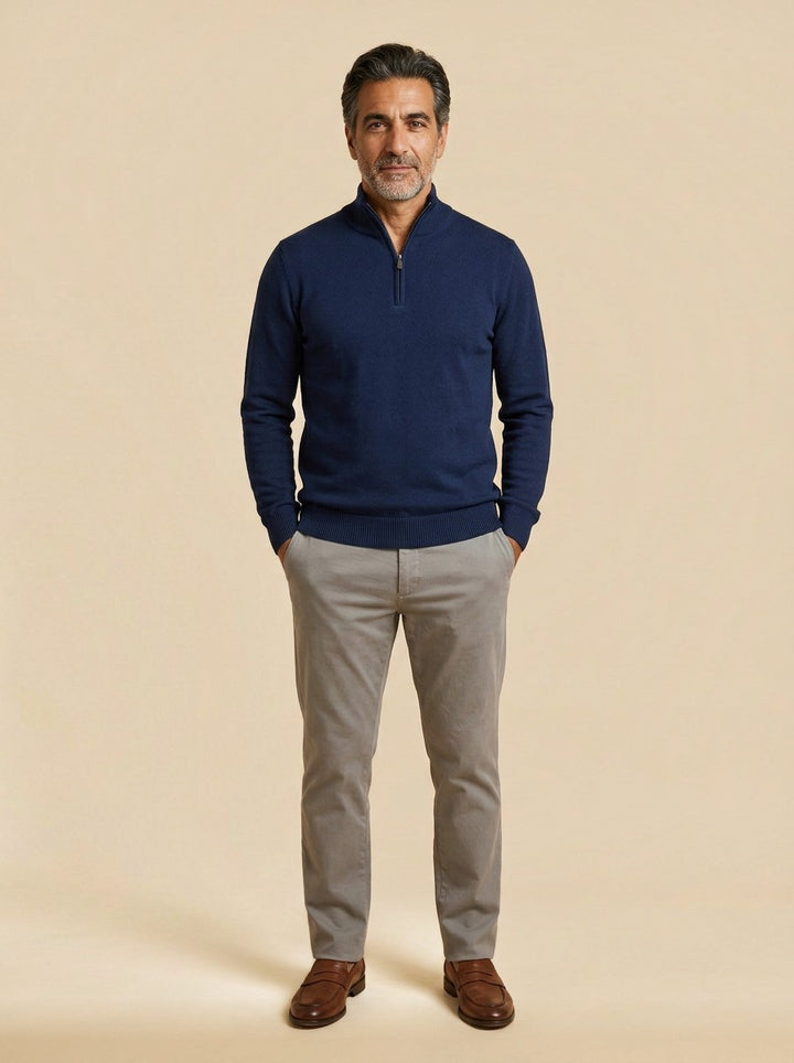 Godfrey half zip sweater in Navy, studio, Gentlemens Manor