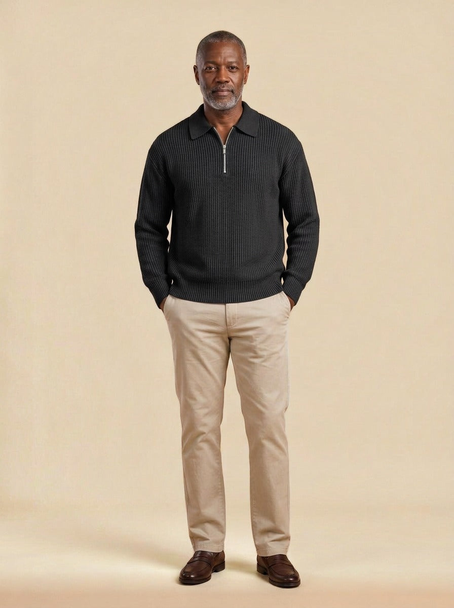 Grafton half zip sweater in Black, studio, Gentlemens Manor