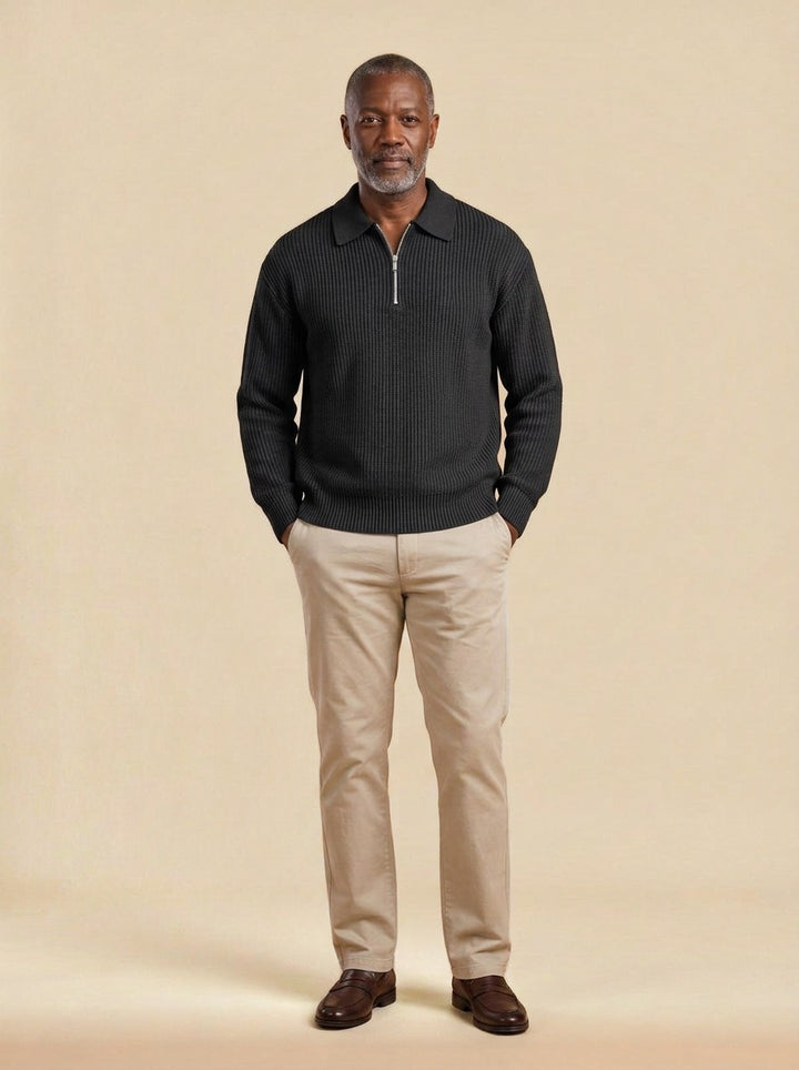 Grafton half zip sweater in Black, studio, Gentlemens Manor