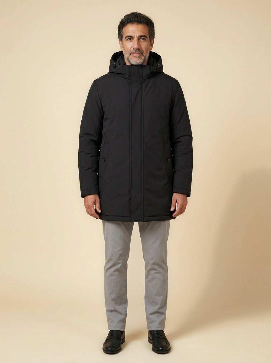 Granger hooded parka in Black, studio, Gentlemens Manor