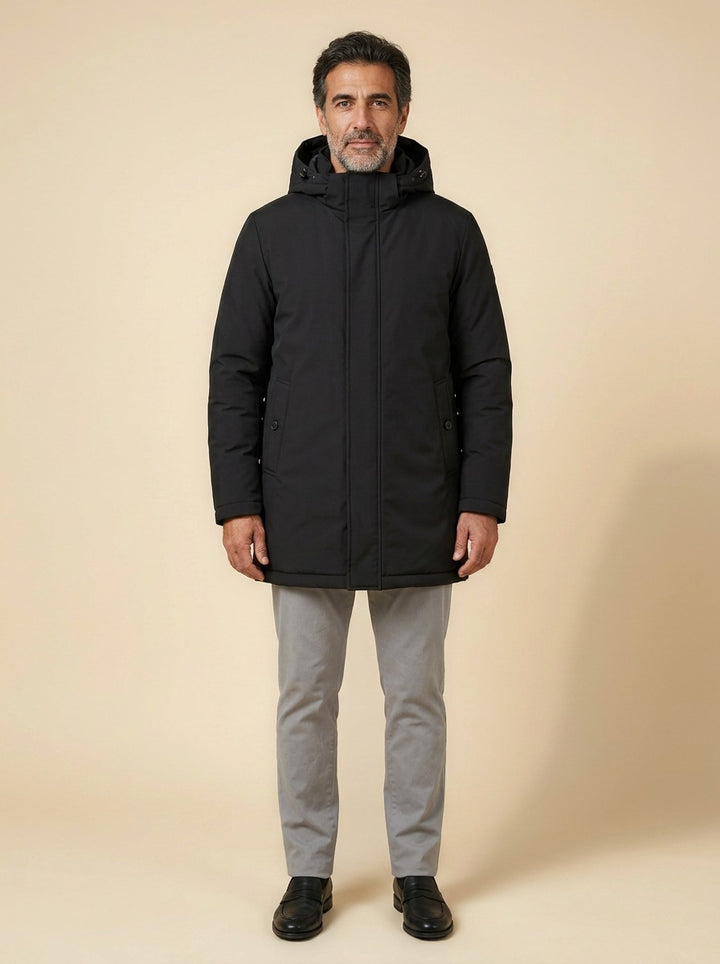 Granger hooded parka in Black, studio, Gentlemens Manor