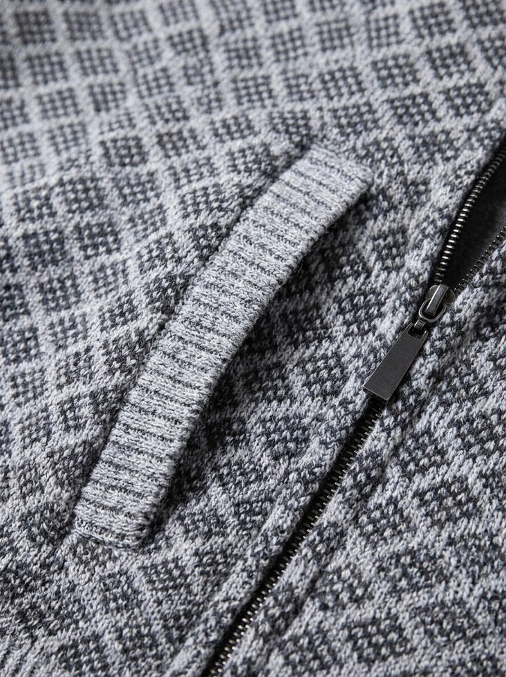 Gresham lattice zip cardigan, fabric close up, Gentlemens Manor