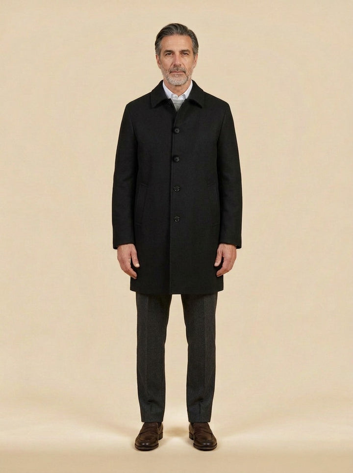 Greville car coat in Black, studio, Gentlemens Manor