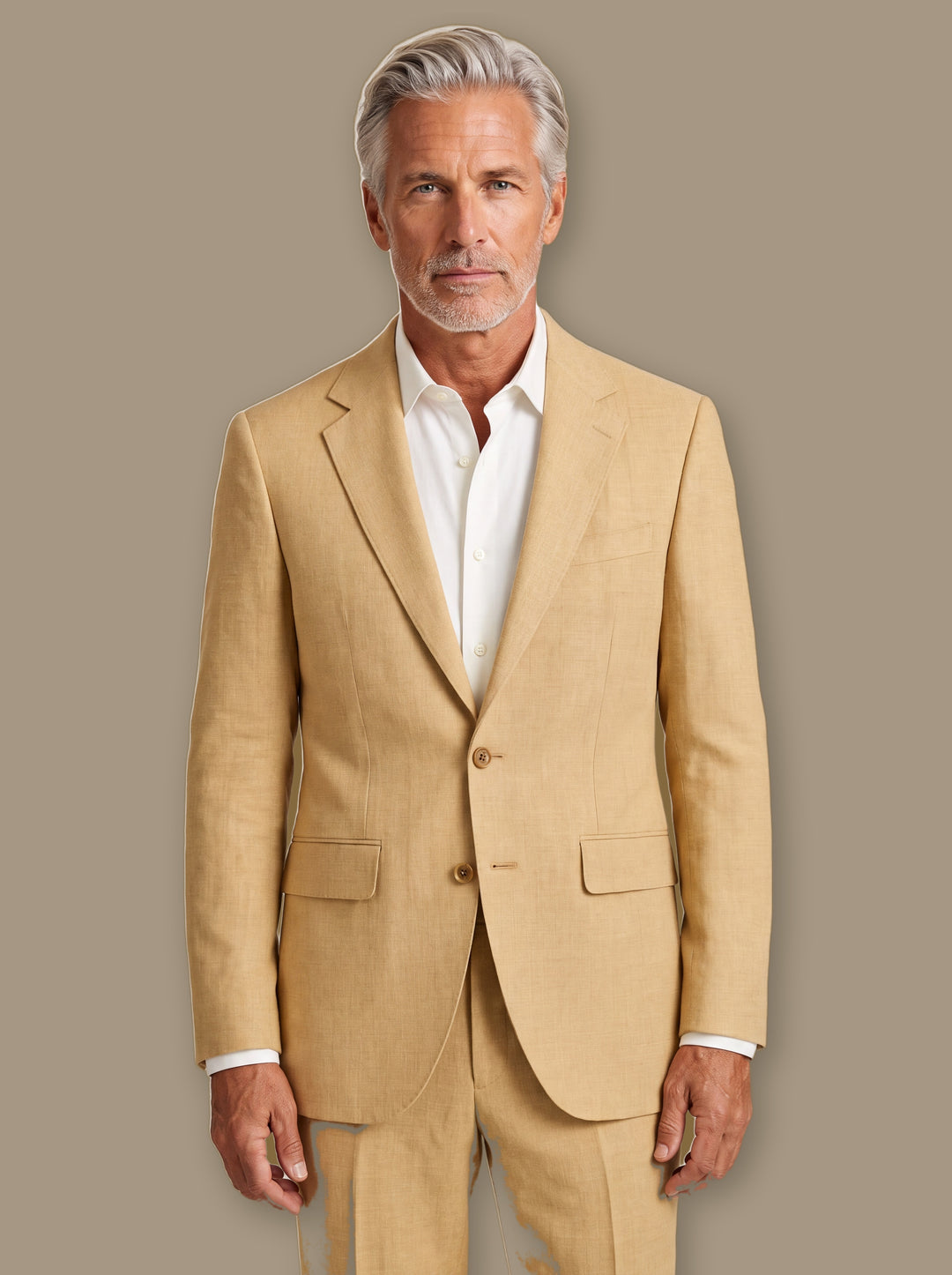 Guy two piece set in Sand, worn by a model on a warm taupe studio background - Gentlemens Manor