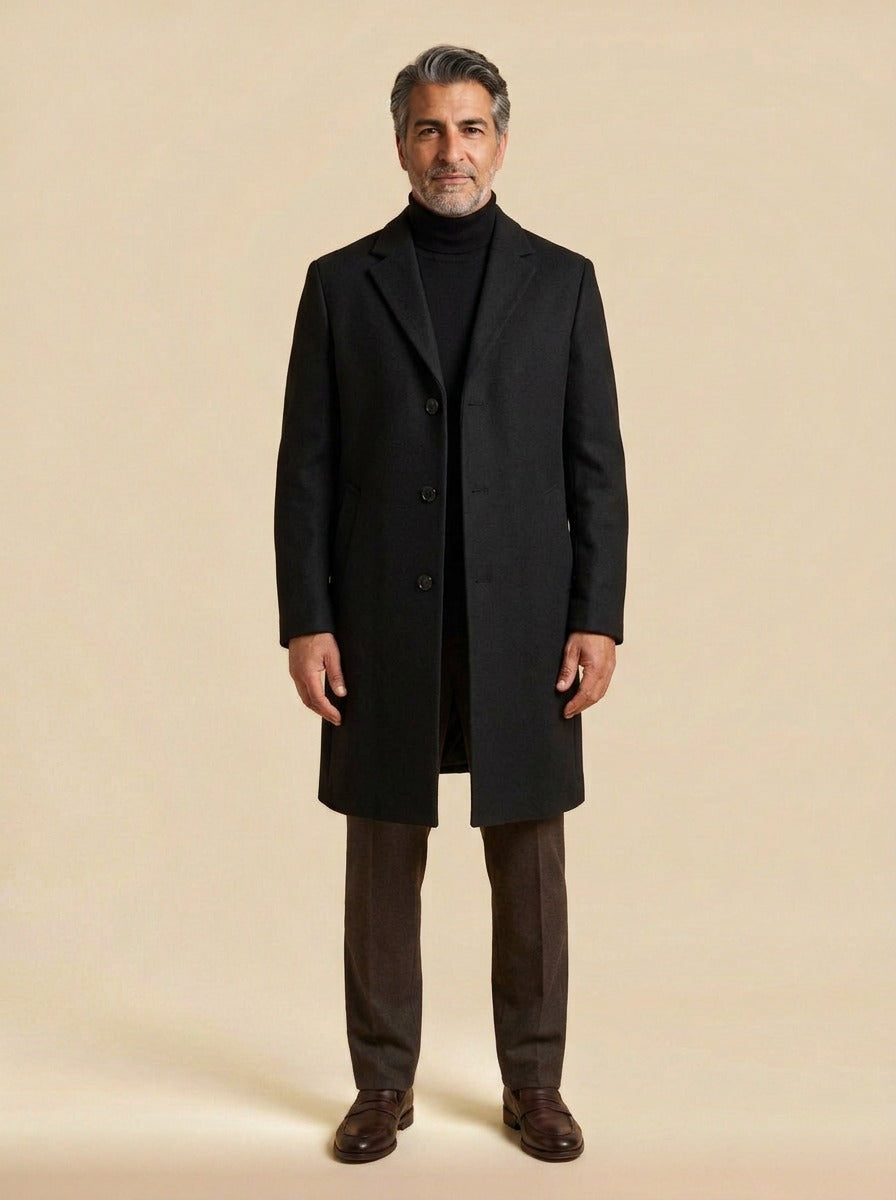 Halden overcoat in Black, studio, Gentlemens Manor