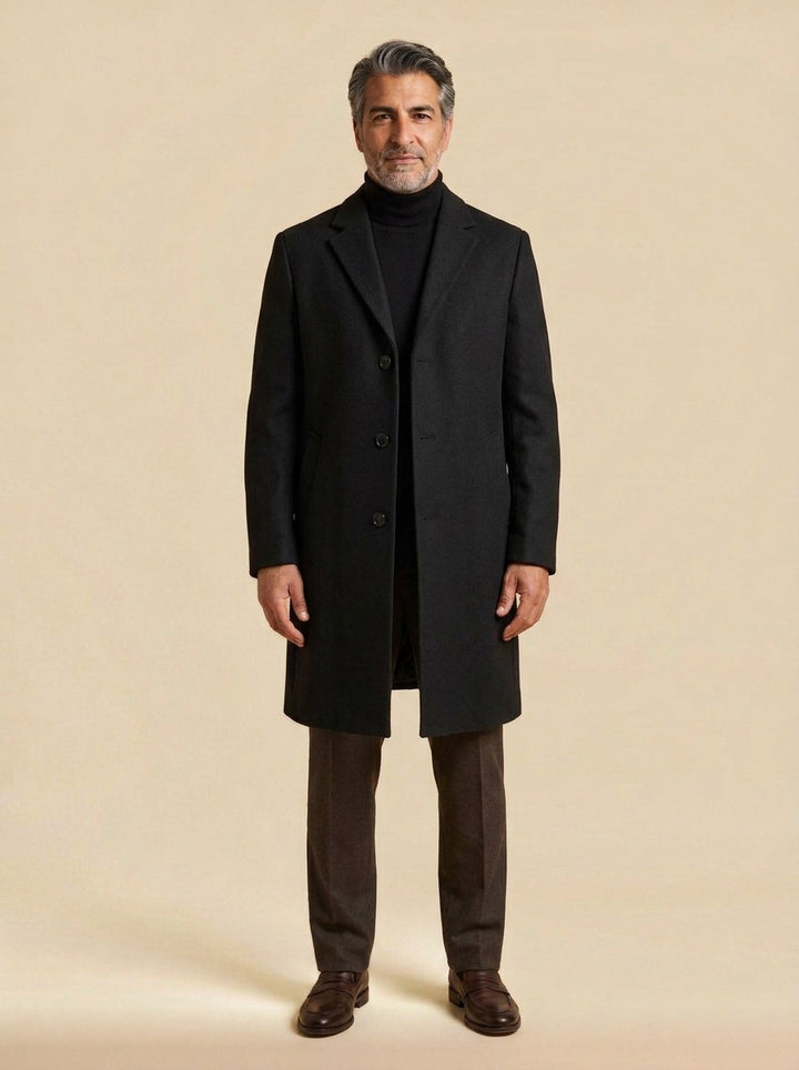 Halden overcoat in Black, studio, Gentlemens Manor