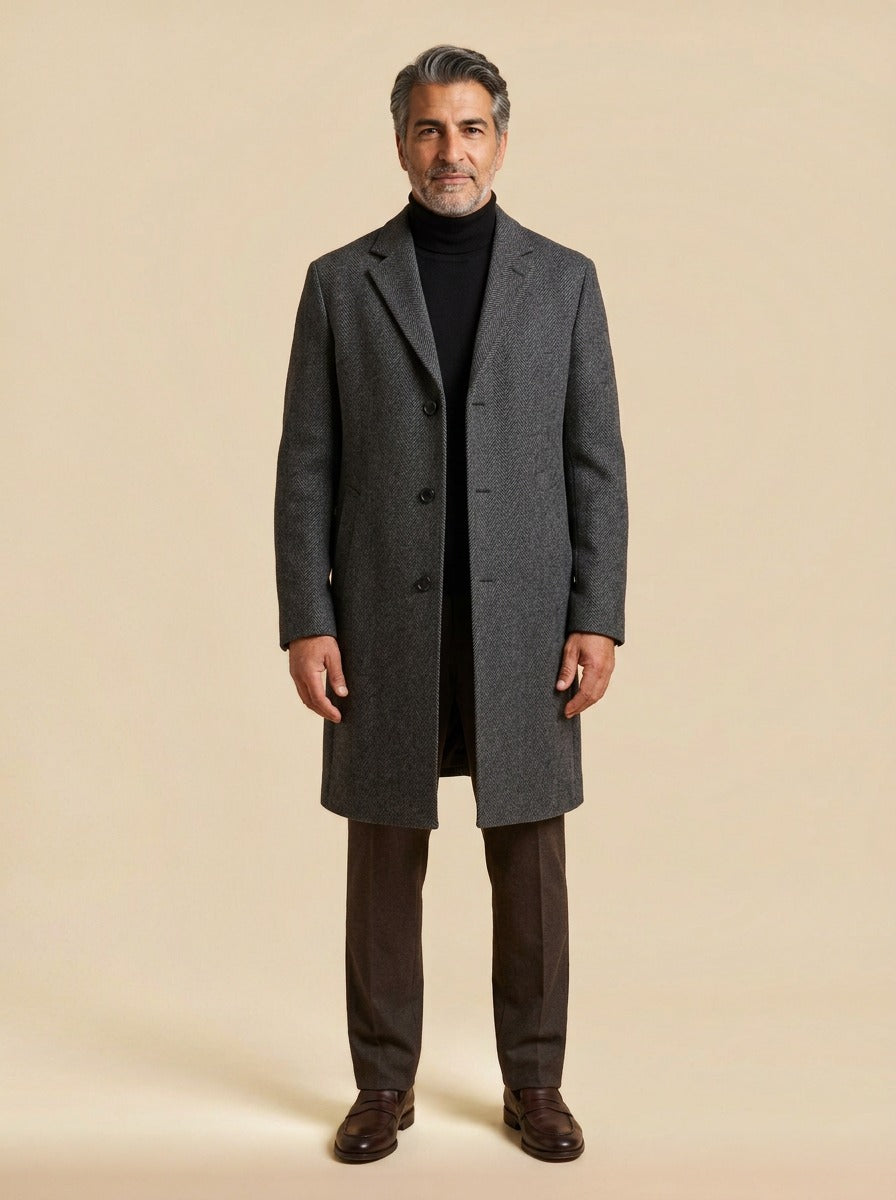 Halden overcoat in Charcoal, studio, Gentlemens Manor