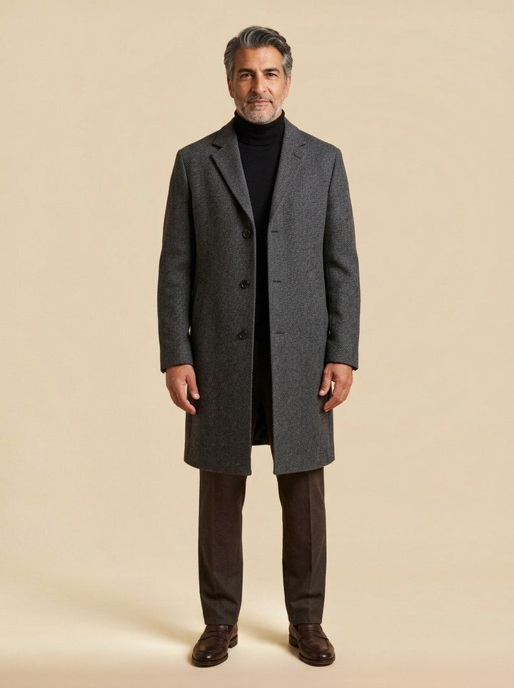 Halden overcoat in Charcoal, studio, Gentlemens Manor