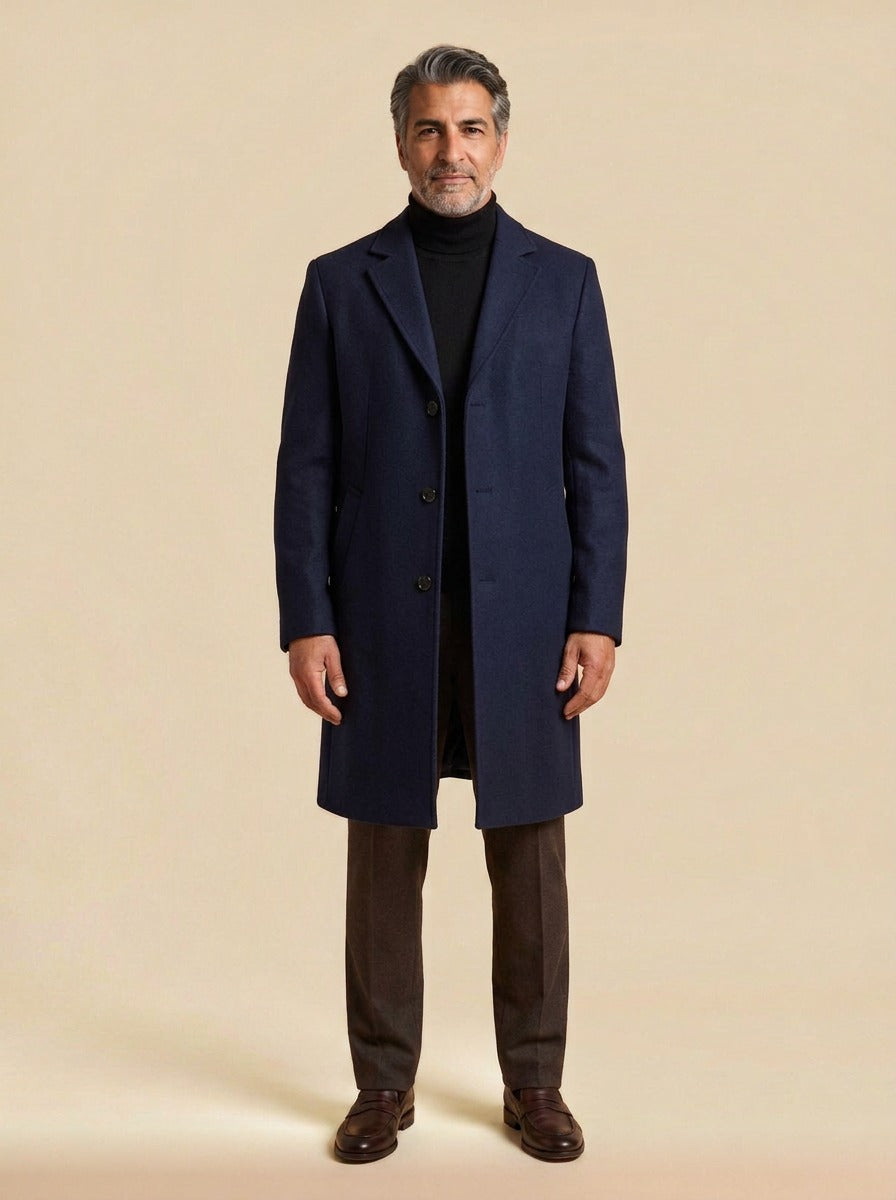 Halden overcoat in Navy, studio, Gentlemens Manor
