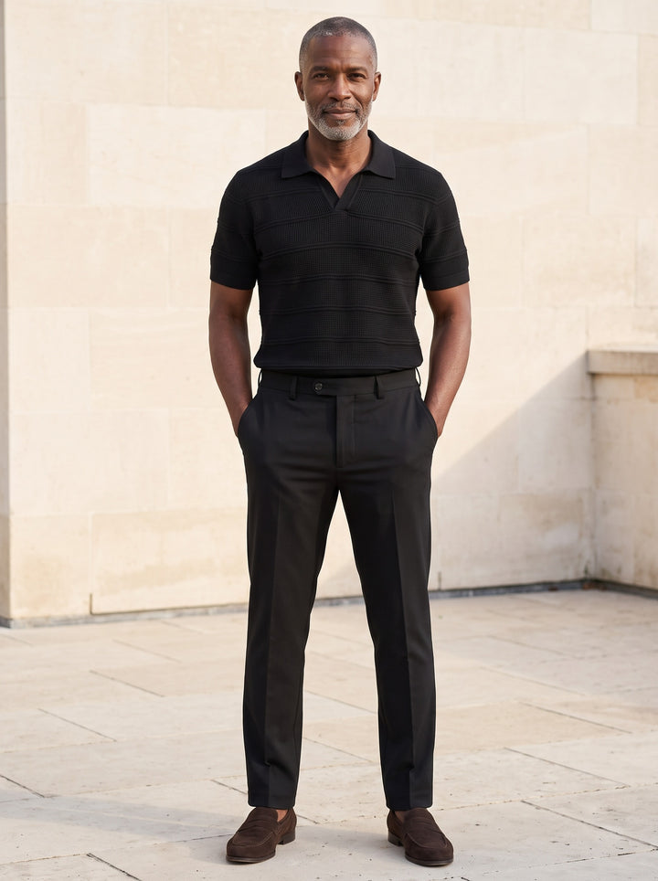 Halstead polo and trousers set in Black, lifestyle, Gentlemens Manor